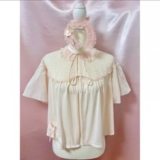 Vintage 1960s 1970s Bed Jacket Pink Nylon Lace Trim Lingerie Romantic Coquette