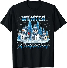 Winter Wonderland Snowman Family Snowflake Cozy Men Kids T-Shirt,Unisex Tee