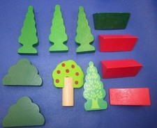 Brio or Thomas Toy Wood Train Accessories 11-Pc Wood Trees and Landscape Pieces