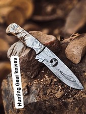 GearKnives Personalizado Hecho a Mano Damasco Cuchillo de Caza Mango Acero Guardia y Lobo