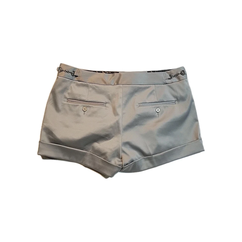 Pantalones cortos Express Design Studio plateados satinados para mujer talla 10 estilo pantalón puños Foto 3 de 4