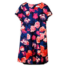 Eliza J Ponte Dress sz 14 Navy Rose Floral Fit & Flare Cap Sleeves Romantic New