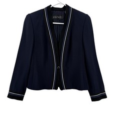 Linda Allard Ellen Tracy Blazer Womens 4 Navy Blue Petite Collared Jacket Career