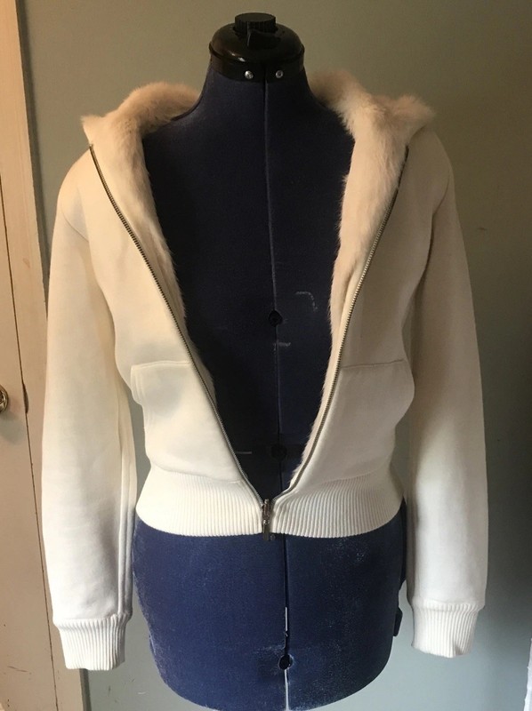Juicy Couture Reversible Rabbit Fur/Ivory Hoodie Full Zip Jacket Women’s Size P