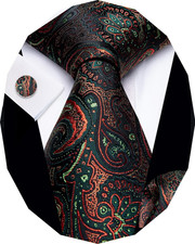 Paisley Tie Sets Floral Necktie Handkerchief Cufflinks Set Silk Woven Ties Busin