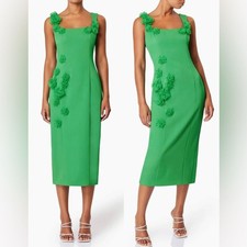 NEW Elliatt Valeria 3D Floral Appliqué Sheath Sleeveless Midi Dress Green Sz M