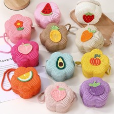 Cute Flower Shape Kids Straw Bag Outdoor Shoulder Bag Woven Crossbody Bag Gift