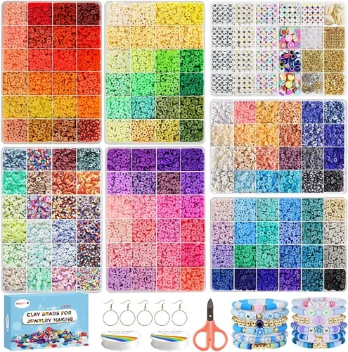 23000 Pcs Clay Beads Bracelet Making Kit 144 Colors 7 Boxes Flat Polymer Heishi