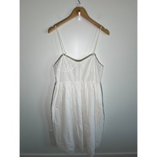 Babydoll Boho Coastal Cottage Bride Womens Maxi Dress L White Eyelet 100% Cotton
