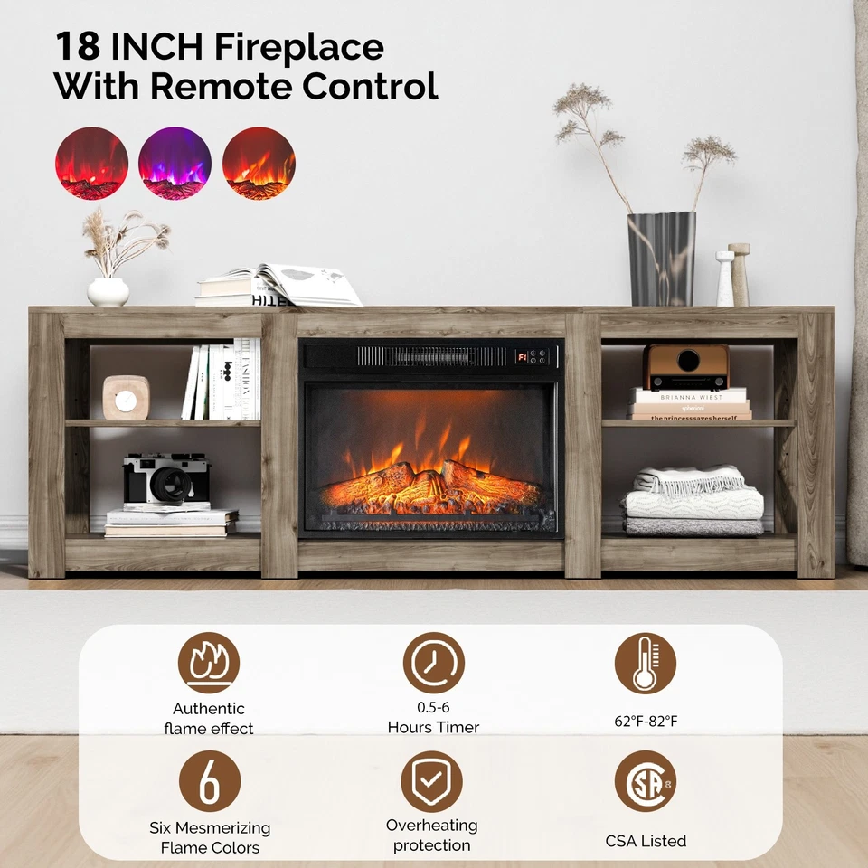 Gabinete de chimenea eléctrica de 70 pulgadas con calentador de llama realista - gris y transparente Foto 3 de 4