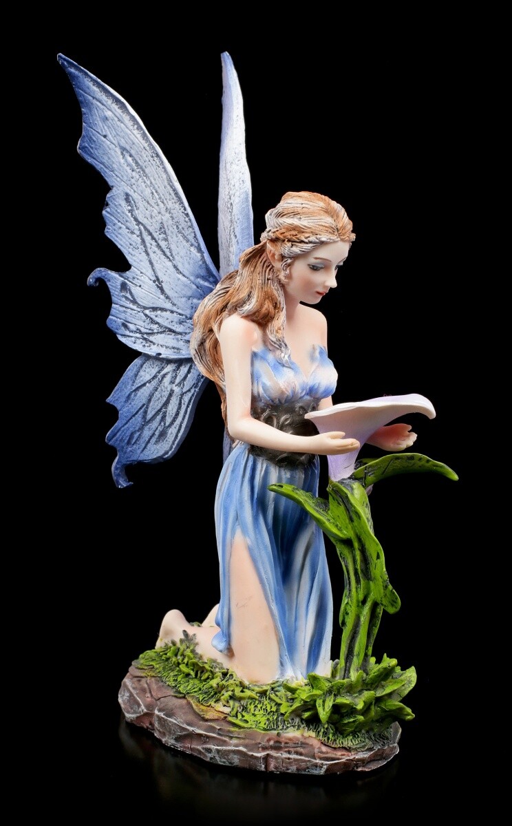 Elves Figurine - Blue with Flower - Fantasy Fee Flower Present Sculpture