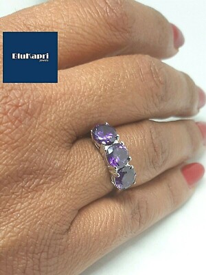 Damenring 925 Silber TRILOGY 7mm Zirkonia Lila 4,5 Karat