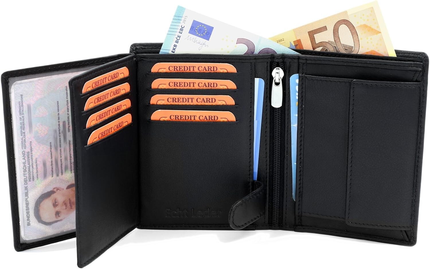 Fa.Volmer Portafoglio nero in vera pelle in formato verticale - PROTEZIONE RFID