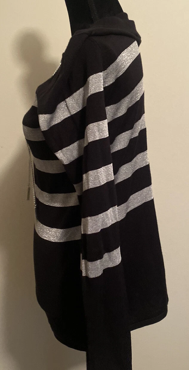 Michael Kors donna a righe nero argento dettaglio catena croce taglia MEDIA nuovo senza etichette