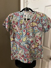 Peaches XS Scrub Top Paisley Colorful Top