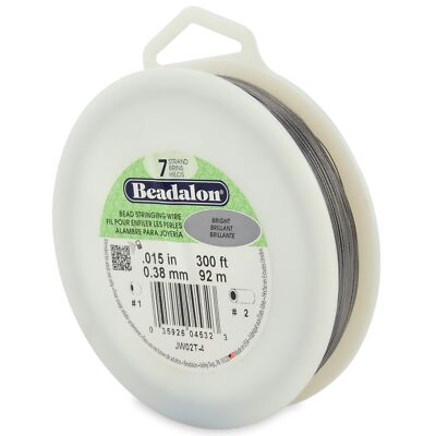 7 Strand Stainless Steel Bead Stringing Wire 0.015 in / 0.38 mm Bright 300 ft...