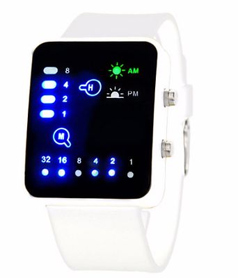 Weiße LED Binär Digital Uhr Herren Mode Armbanduhr Sport Armbanduhr LDBL weiß
