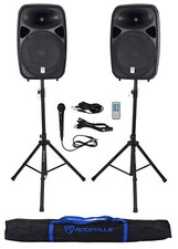 Rockville RPG152K Dual 15" Speakers w/ Bluetooth Mic Speaker Stands Cables Bag