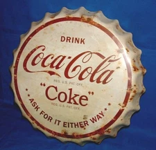 Drink Coca Cola Coke Vintage Style 16 Inch Display Bottle Cap Rustic Look Sign.