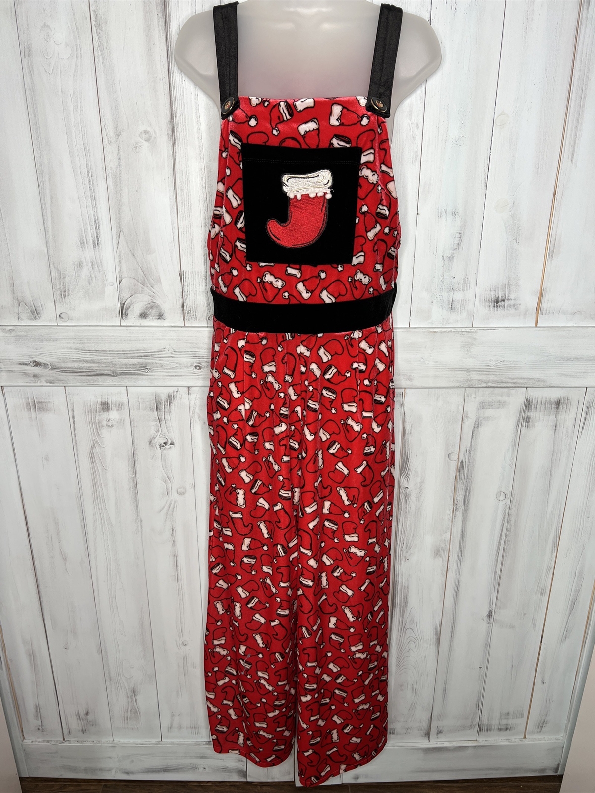 WOMENS XHILARATION RED SANTA STOCKING WIDE LEG JUMPSUIT UGLY CHRISTMAS