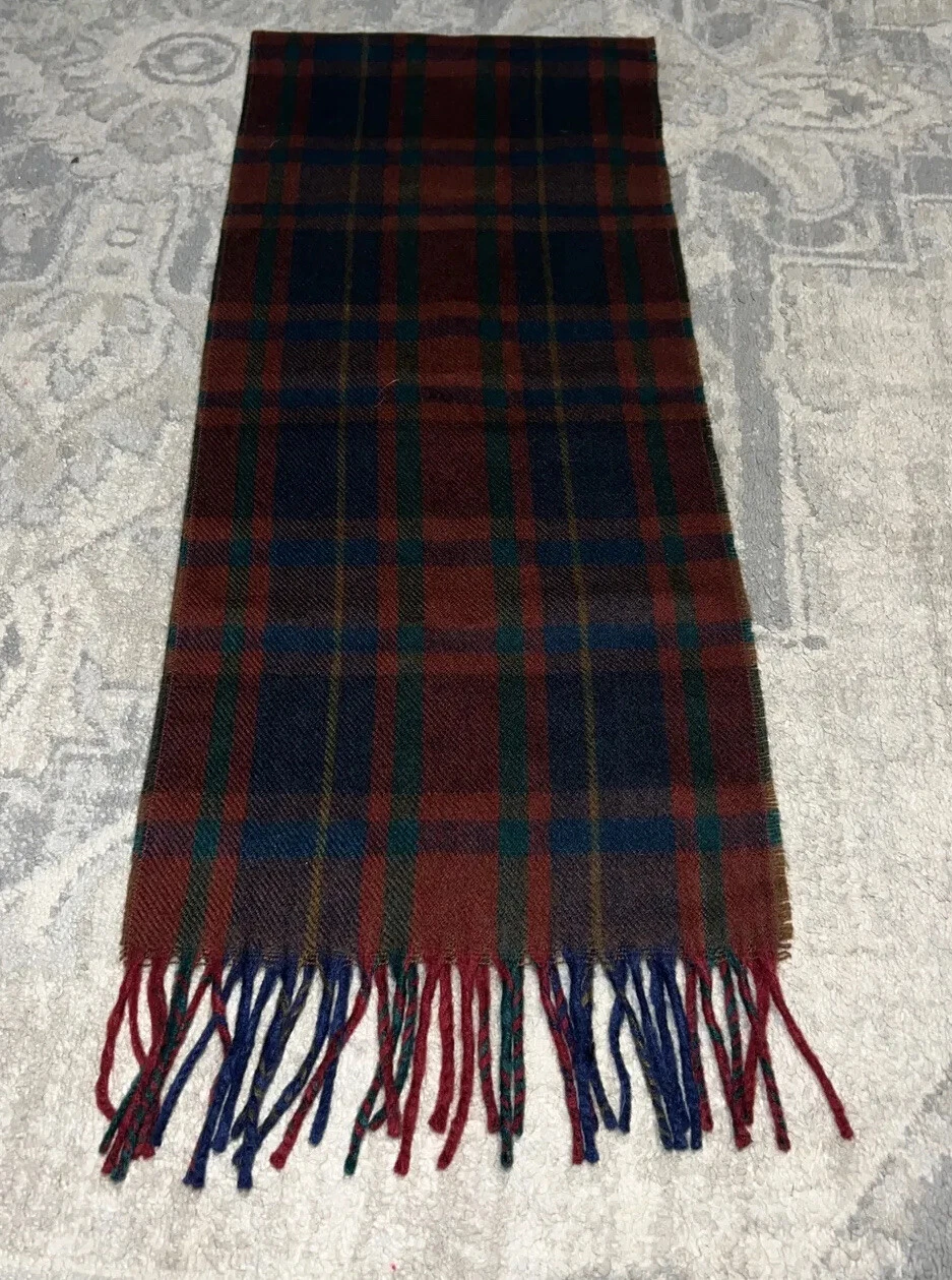Foulard vintage Christian Dior plaid cashluxe acrylique marron bleu vert