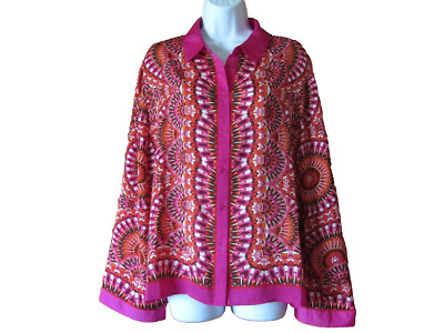 ROSE + Olive Womens size M Pink Mandala Print Long Sleeve Button-Up Blouse