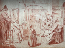Scène Domestique Fin 18 Eme Sanguine & Dessin & Etude Antique Drawing