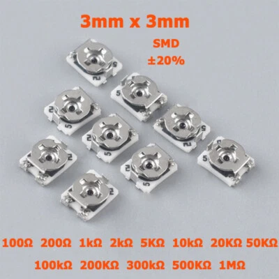 MARKENLOS (无品牌) 3x3 SMD Einstellbare Potentiometer Widerstände ±20% 100Ω 200Ω 1K 5K 10K -1MΩ/Ohm