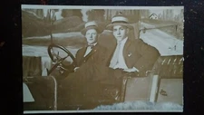 RPPC w/ Letter - John F Riordan & Friend in Riding Car - 1919, Small Paper Issue