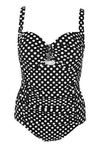 Maillot De Bain Une Pièce Noir à Pois Blancs I.F. - Taille 8 - Occasion En Très Bon état