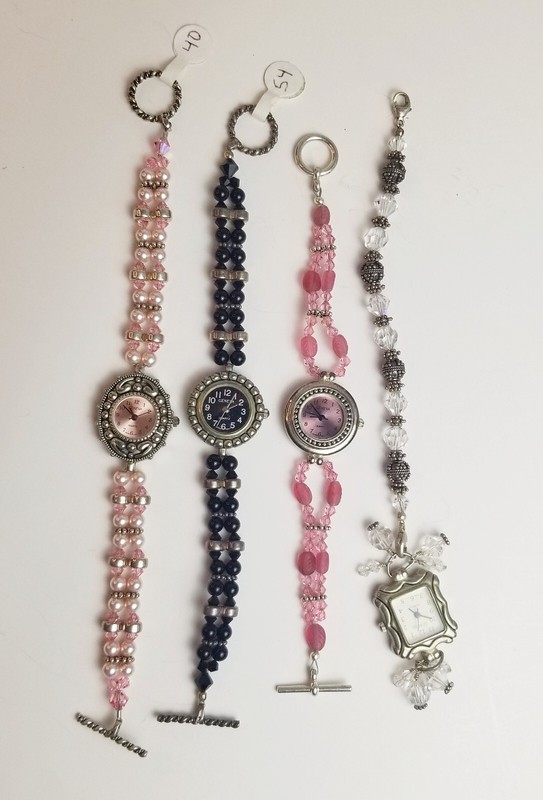 Womans Beautiful Handmade Watches Beaded LOT of 4 Swarovski Crystals & Pearls