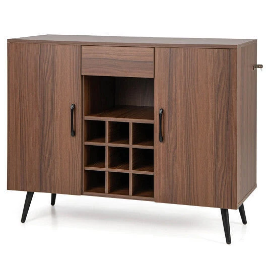 Mid-century Modern Buffet Sideboard Server Cabinet with 9-Bottle Wine Rack-Walnu - Image 4 of 4