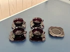 AMETHYST SQUARE ELEGANT DEPRESSION GLASS CUPS SAUCERS UNK 2582 SET OF 4