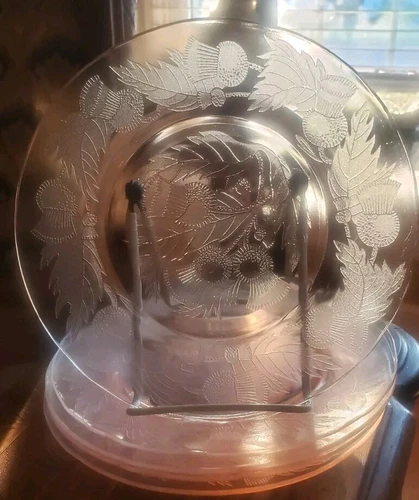 MACBETH-EVANS Pink Thistle  LUNCHEON/SALAD PLATES 8"  SET of 5  Vintage 1929-30