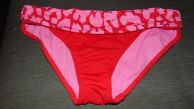 M&S Bikinihose ''StayNew'' UPF 50+ Animal Print Rolltop Hipster 8 rot Mix neu mit Etikett