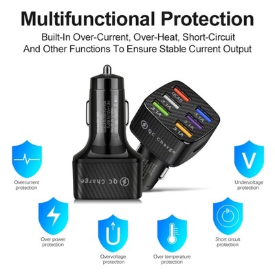 6 Port USB Car 30W QC3.0 Adapter for Efficient In Car Charging