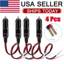 4 Pcs 12V Car Fused Cigarette Lighter Male Power Plug Adapter w/ Leads LED Light