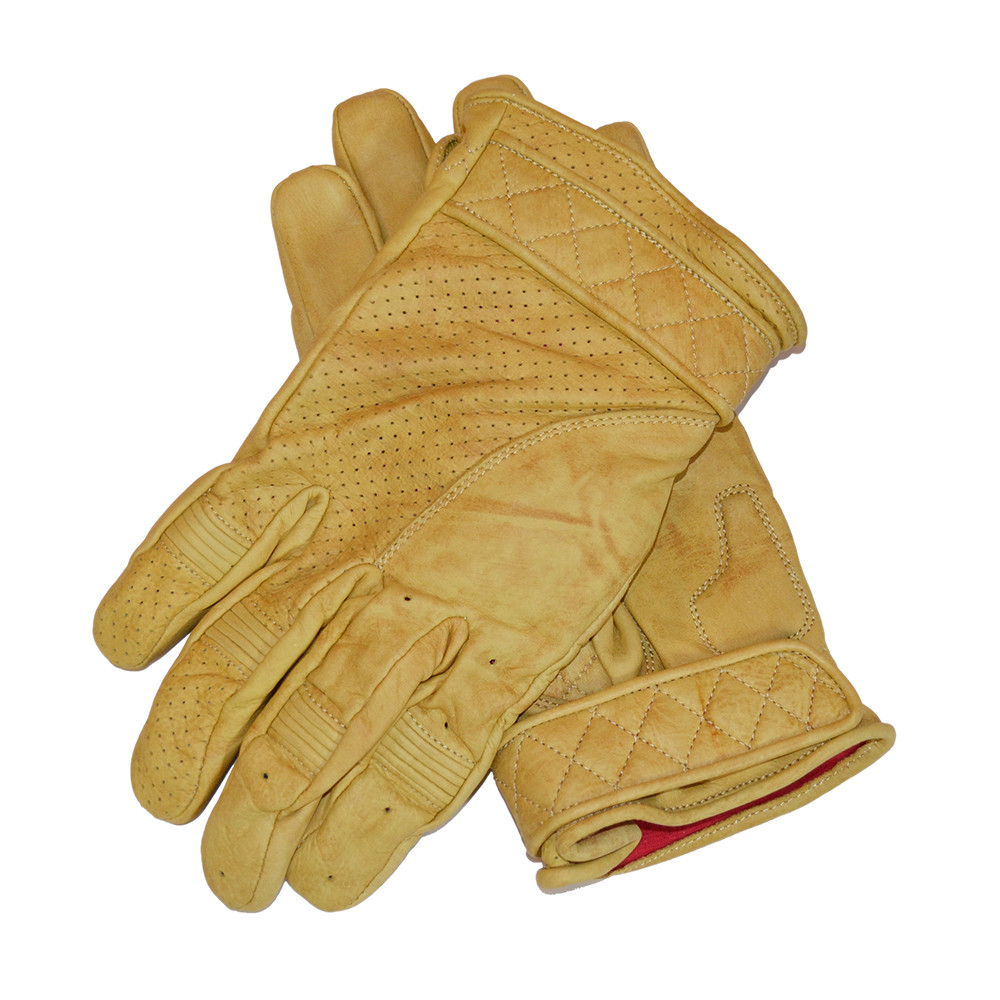 Goldtop Fleece Lined Waxed Tan Leather Short Bobber Motorcycle Gloves ...