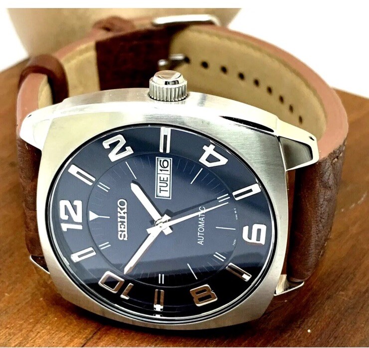 Seiko Recraft Automatic Blue Dial Brown Leather Men's Watch SNKN37