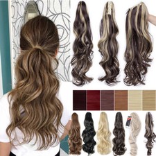 Klammer on Haarteil Zopf Pferdeschwanz Haarverlängerung Echt Extension Braun Mis