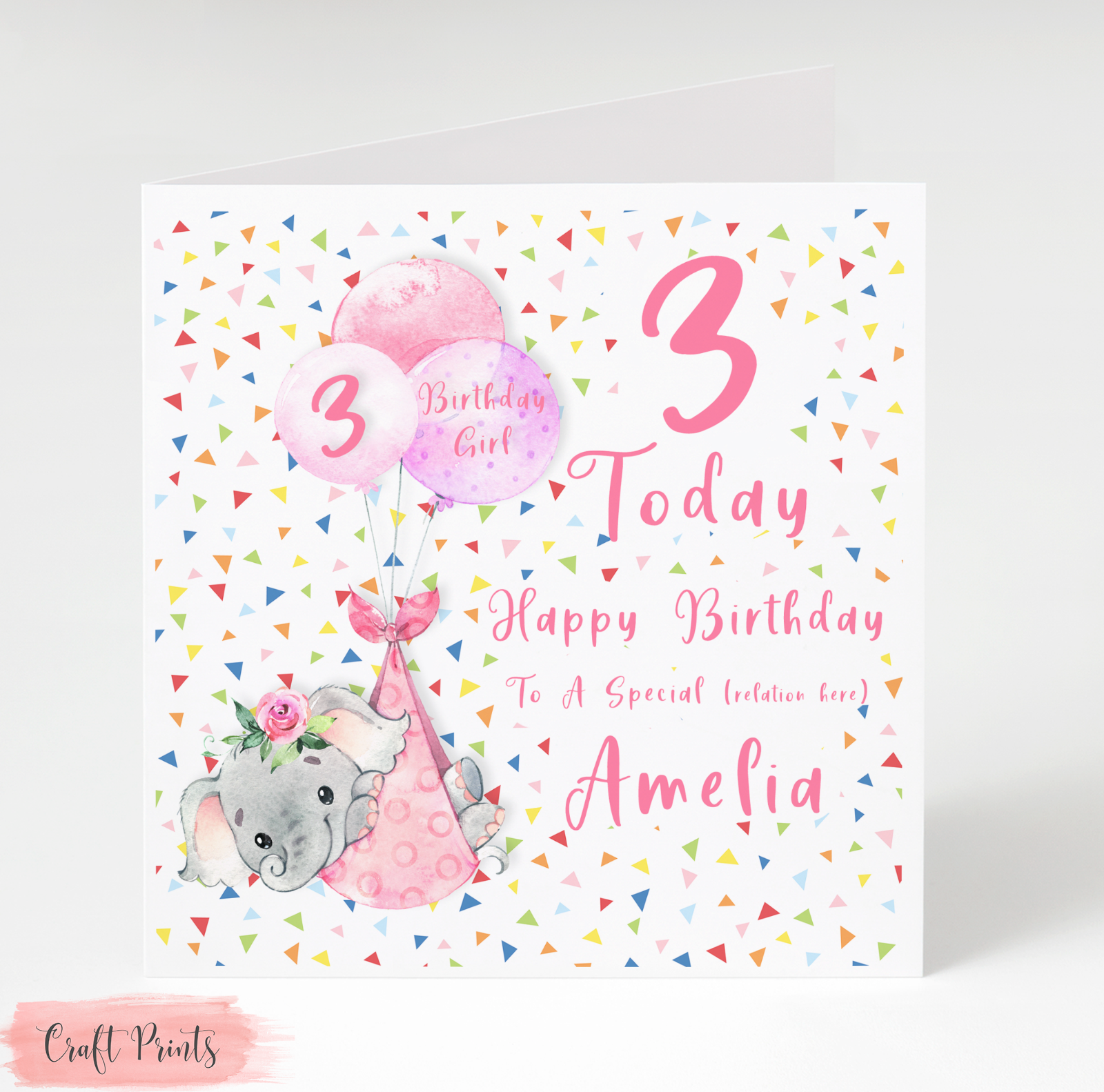 Personalised Elephant Birthday Card Daughter Granddaughter Niece 1st 2nd 3rd