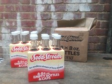12x 8 oz Vintage Soda Stream Glass Swirl Twist Bottles & Screw Lids Original Box