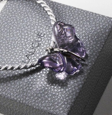 LALIQUE LILA KRISTALL 925 STERL SILBER KAUTION PAPILLON SCHMETTERLING HALSKETTE ANHÄNGER