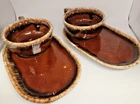 VTG Hull Pottery Brown Drip Soup Mug Snack Tray Sandwich Oven Proof  Set of 2