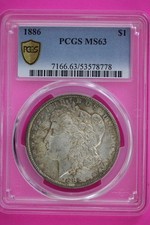 Toned 1886 P MS 63 Liberty Morgan Silver Dollar PCGS Certified Graded Slab 367
