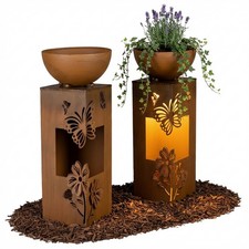 Dekosäule mit Pflanzschale 59 cm LED-Beleuchtung Blumenständer Rost Optik