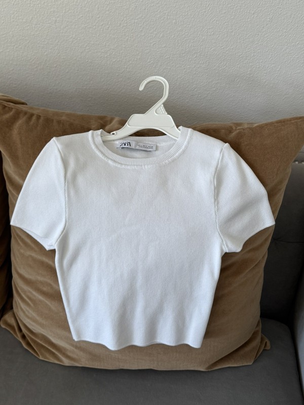 ZARA Rib Knit Top crop  short sleeve White Size S