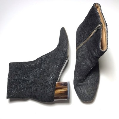 Dries Van Noten Textured Black Contrast Block Heel Womens Ankle Boots Size 38