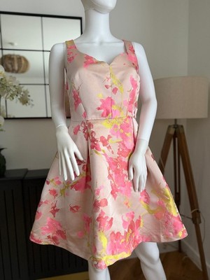 Coast Jacquard Kleid | Herzausschnitt, A-Linien Rock Blumen UK 12 Anlass
