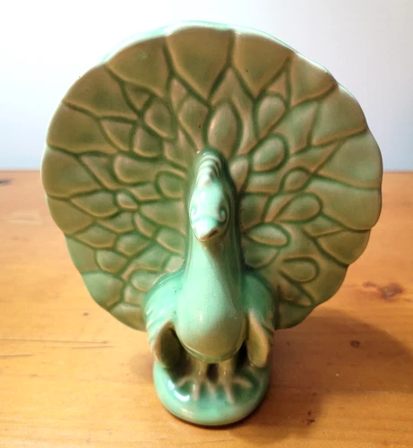 VTG Green Pottery Wall Pocket Vase USA McCoy Peacock